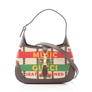 GUCCI New Jackie MUSIC IS MINE Shoulder Bag 636706 canvas leather Beige Used
