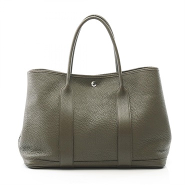 HERMES Garden party PM Tote Bag Clemence leather Khaki Olive green Used P SHW