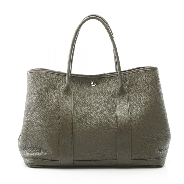 HERMES Garden party PM Tote Bag Clemence leather Khaki Olive green Used P SHW