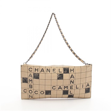 CHANEL Crossword chain clutch second Handbag Lambskin Beige Black Used