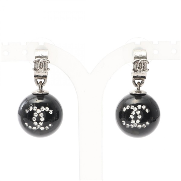 CHANEL COCO Mark Pierced earrings Stainless Steel Black Used CC women