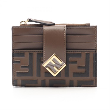 FENDI FF Diamond Zip Card Case Zucca 8M0507ADYMF13VK leather Brown Black NEW