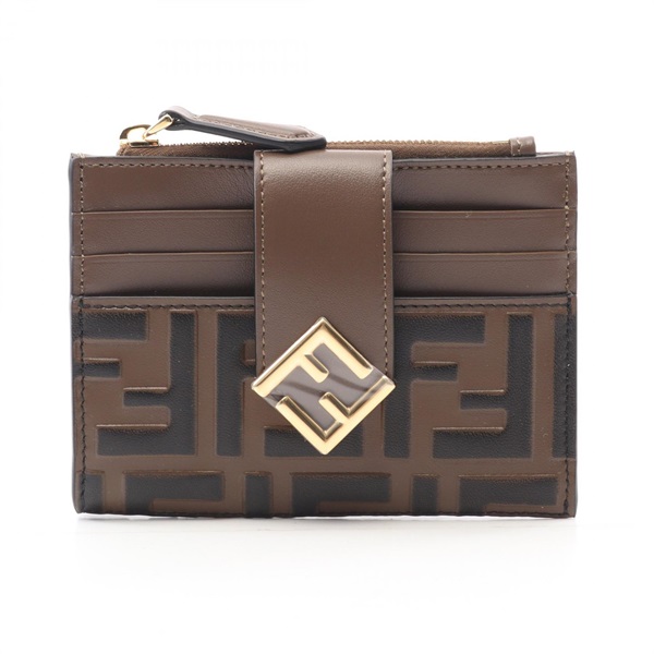 FENDI FF Diamond Zip Card Case Zucca 8M0507ADYMF13VK leather Brown Black NEW