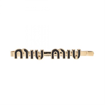 Miu Miu Logo Hair Pin 5IF1462F6TF0002 Gold Plated Black NEW Women