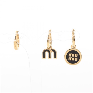 Miu Miu Enamel Metal Pierced earrings Gold Plated Black NEW