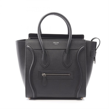 CELINE Luggage micro shopper Tote Bag leather Black Used Women