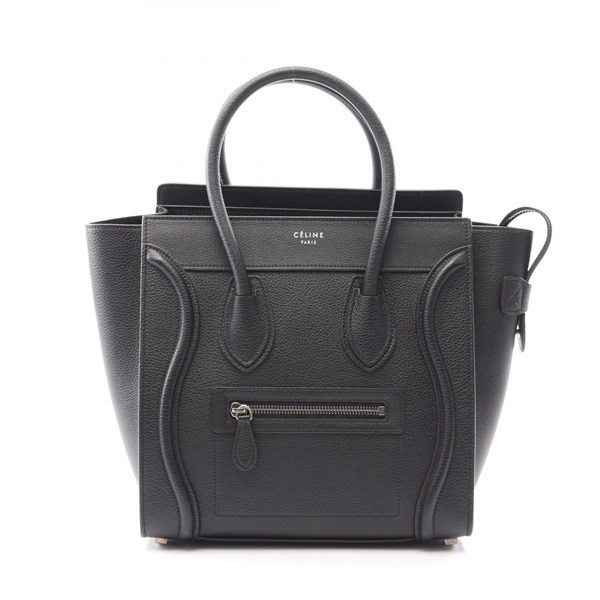 CELINE Luggage micro shopper Tote Bag leather Black Used Women