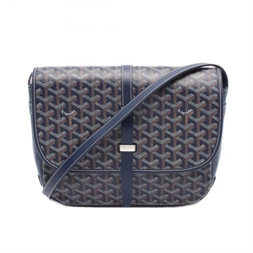 GOYARD Belvedere MM Shoulder Bag canvas leather Navy Brown White Used crossbody
