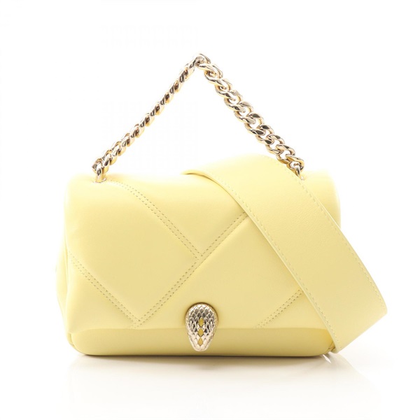 BVLGARI Serpenti Cabochon Shoulder Handbag leather Yellow Used Women