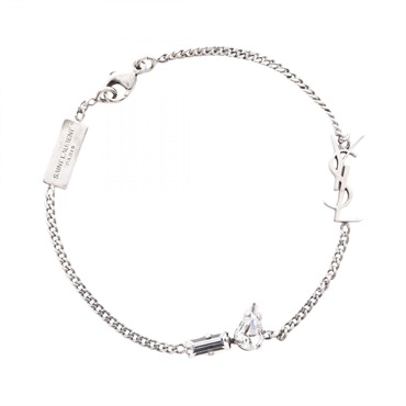 SAINT LAURENT PARIS Cassandra Charm Bracelet Stainless Steel Rhinestone NEW 16cm