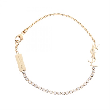 SAINT LAURENT PARIS Cassandra Charm Bracelet Gold Plated Rhinestone NEW 16cm