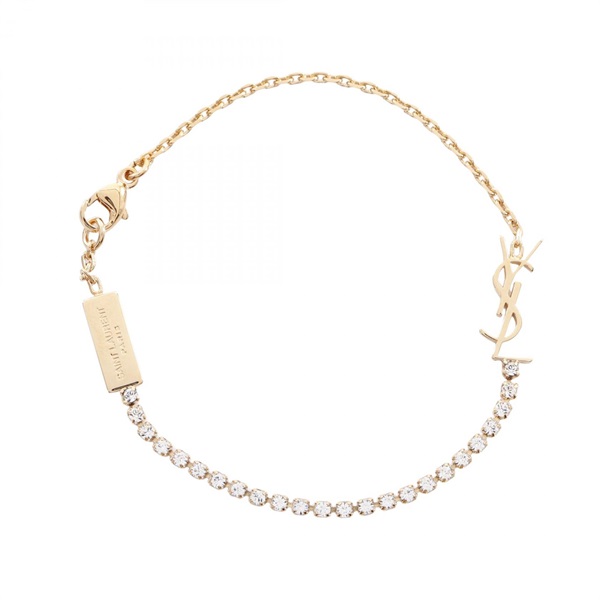SAINT LAURENT PARIS Cassandra Charm Bracelet Gold Plated Rhinestone NEW 16cm
