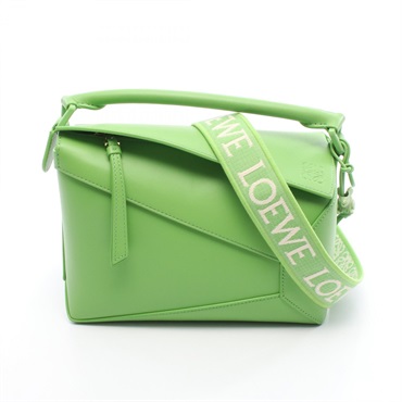 LOEWE PUZZLE EDGE S shoulder crossbody Handbag leather canvas pea Green Used
