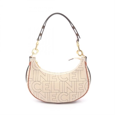 CELINE AVA Medium Shoulder Bag canvas leather natural tan Used Women