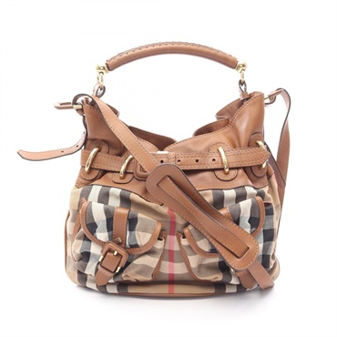 BURBERRY House Check Crossbody Shoulder Handbag Canvas Leather Beige Brown Multi