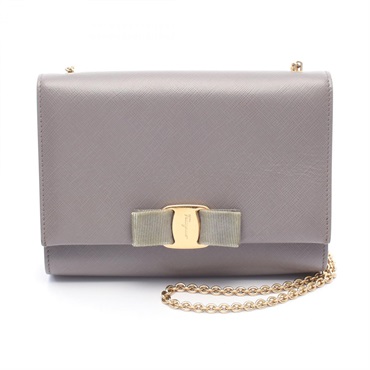 Salvatore Ferragamo Vara Ribbon Crossbody Chain Shoulder Bag leather Gray Used