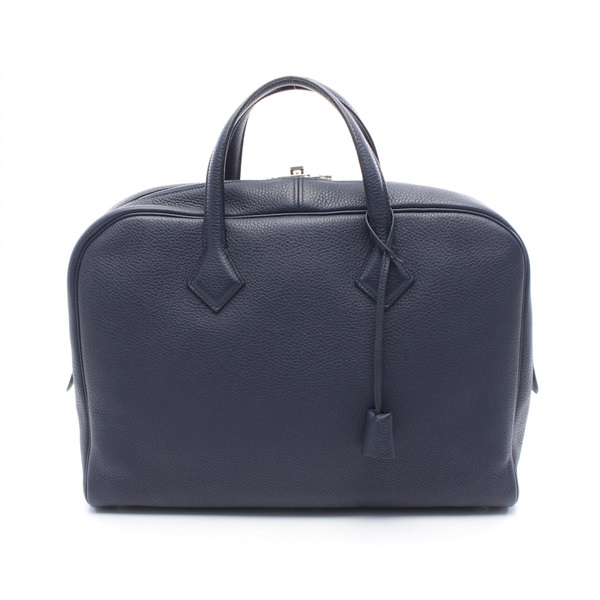 HERMES Victoria 2 12H Business bag Clemence leather Navy Blue nuit Used A SHW