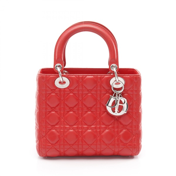 Christian Dior Lady Dior Cannage Handbag CAL44551-M02R leather Red Used Women