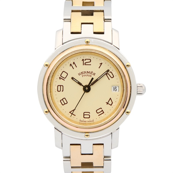 HERMES Clipper Wrist Watch CL3.240 Quartz Gold Plated Stainless Steel Used Women