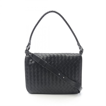 BOTTEGA VENETA Swing Messenger Intrecciato Shoulder Handbag leather Black NEW BV
