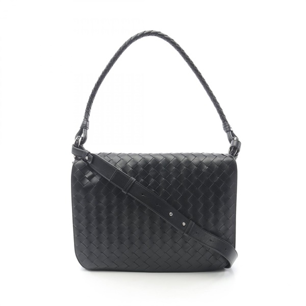 BOTTEGA VENETA Swing Messenger Intrecciato Shoulder Handbag leather Black NEW BV