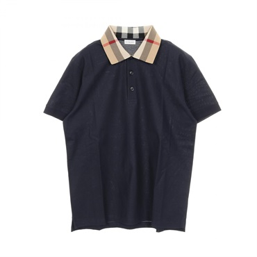 BURBERRY Check Collar Polo shirt 8072661S cotton Navy Brown #S NEW mens