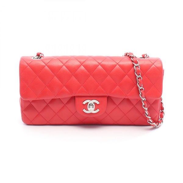 CHANEL Matelasse Chain Shoulder Handbag Lamb leather Red SHW Used Women CC