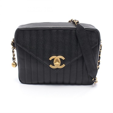 CHANEL Mademoiselle Jumbo COCO Mark chain Shoulder Bag leather Black Used CC GHW