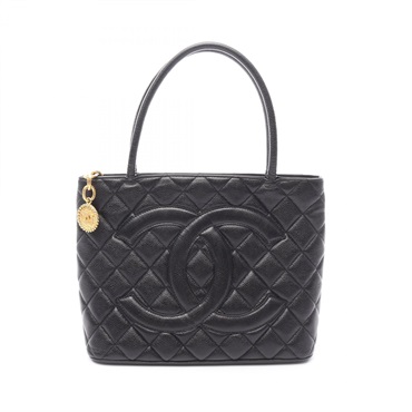 CHANEL Medallion Tote Hand Bag A01804 leather Grained calfskin Black Used GHW