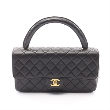 CHANEL Matelasse Parent Handbag Lamb skin sheep leather Black Used GHW CC