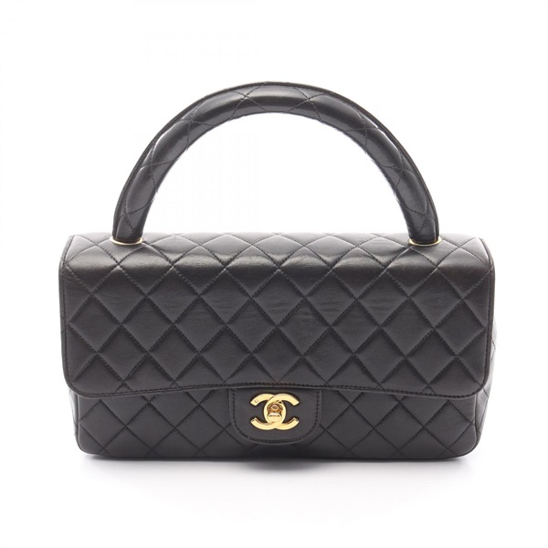 CHANEL Matelasse Parent Handbag Lamb skin sheep leather Black Used GHW CC