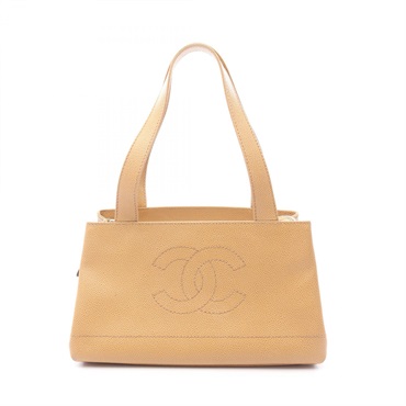 CHANEL COCO Mark Shoulder Handbag leather Grained calfskin Beige Used Women GHW