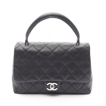 CHANEL Matelasse Top Handle Handbag leather Grained calfskin Black Used SHW CC