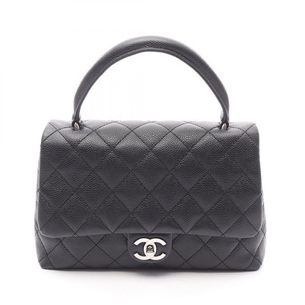 CHANEL Matelasse Top Handle Handbag leather Grained calfskin Black Used SHW CC