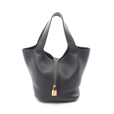 HERMES Picotin Lock MM Handbag 060991CC Clemence leather Black Used Women W GHW