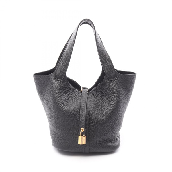 HERMES Picotin Lock MM Handbag 060991CC Clemence leather Black Used Women W GHW