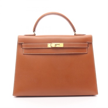 HERMES Kelly 32 Shoulder Handbag Courchevel leather Brown Gold Used Women U GHW