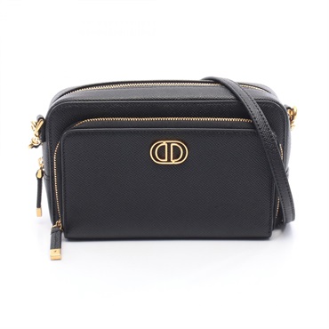 Christian Dior Caro double pouch Shoulder crossbody Bag leather Black Used Women