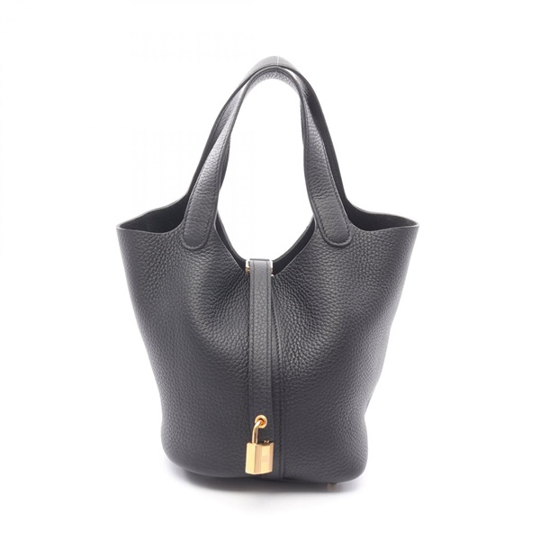 HERMES Picotin Lock PM Handbag Clemence leather Black Used Women W GHW