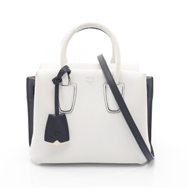 MCM MILLA crossbody shoulder Handbag leather White Navy Used Women