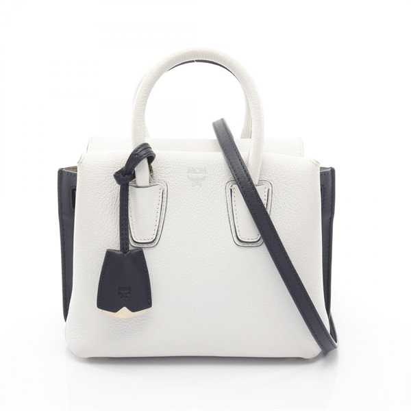 MCM MILLA crossbody shoulder Handbag leather White Navy Used Women