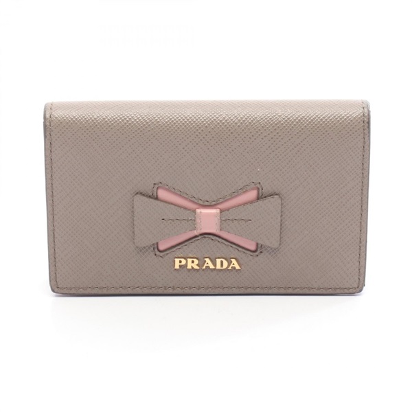 PRADA SAFFIANO FIOCCO Card Case holder 1MC122 leather Gray Pink Used Women