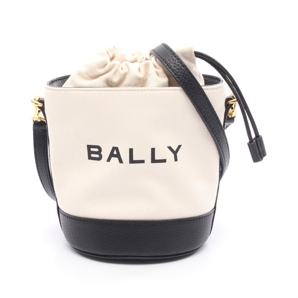 BALLY BAR MINI 8 HOURS Shoulder Bag canvas leather Beige Black Used crossbody