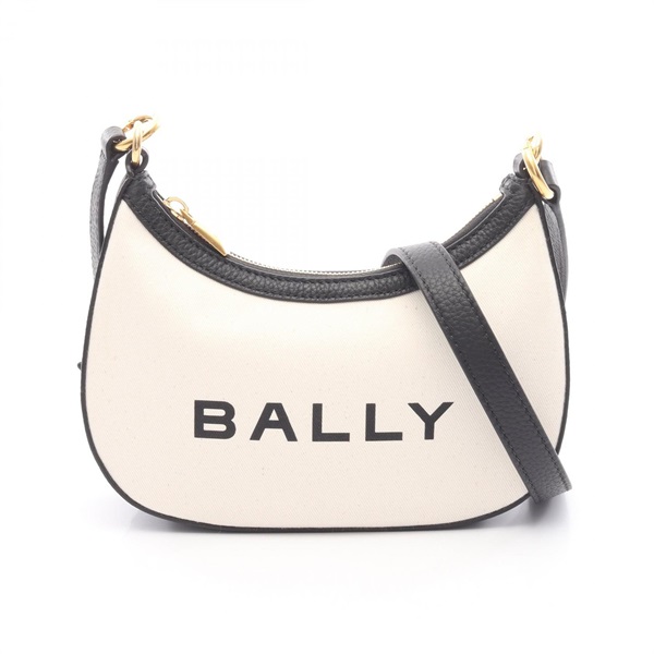 BALLY Shoulder Bag crossbody canvas leather Beige Black Used Women LOGO