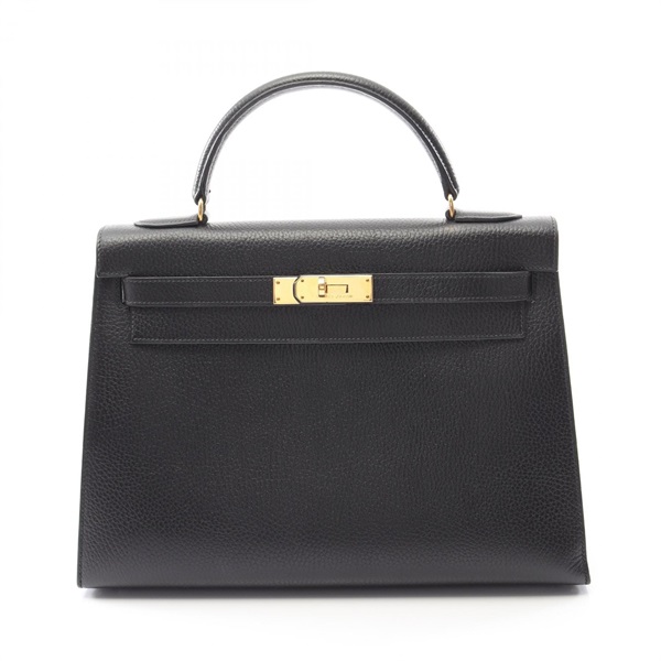 HERMES Kelly 32 Shoulder Handbag Ardennes leather Black Used Women GHW U