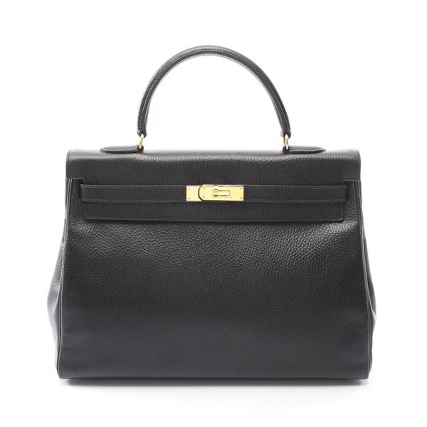 HERMES Kelly 35 Shoulder Handbag Ardennes leather Black Used Women GHW Y