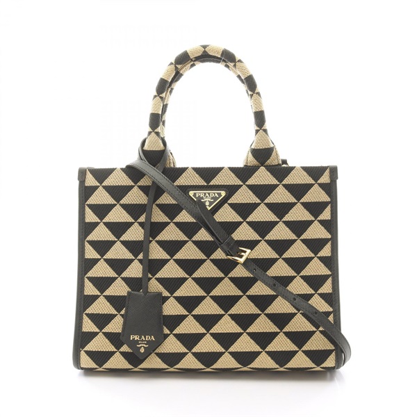 PRADA TRIANGOLO JACQU Symbol Embroidery Small Tote Bag 1BA354 canvas Saffiano
