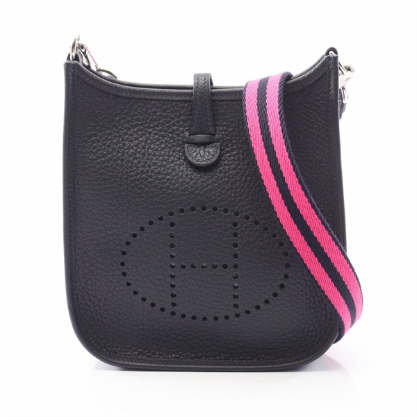 HERMES Evelyne TPM Shoulder Bag Clemence leather Navy Blue indigo Used W SHW