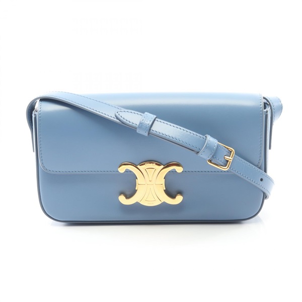 CELINE Triomphe Shoulder Bag 194143BF4 leather Blue Used Women
