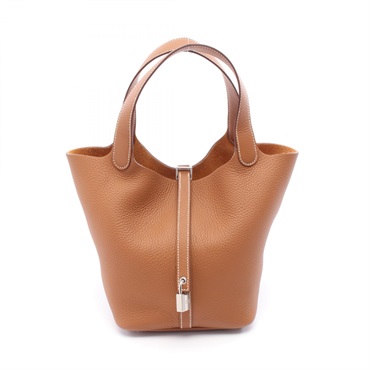 HERMES Picotin Lock MM Handbag Clemence leather Brown Gold Used Women SHW W